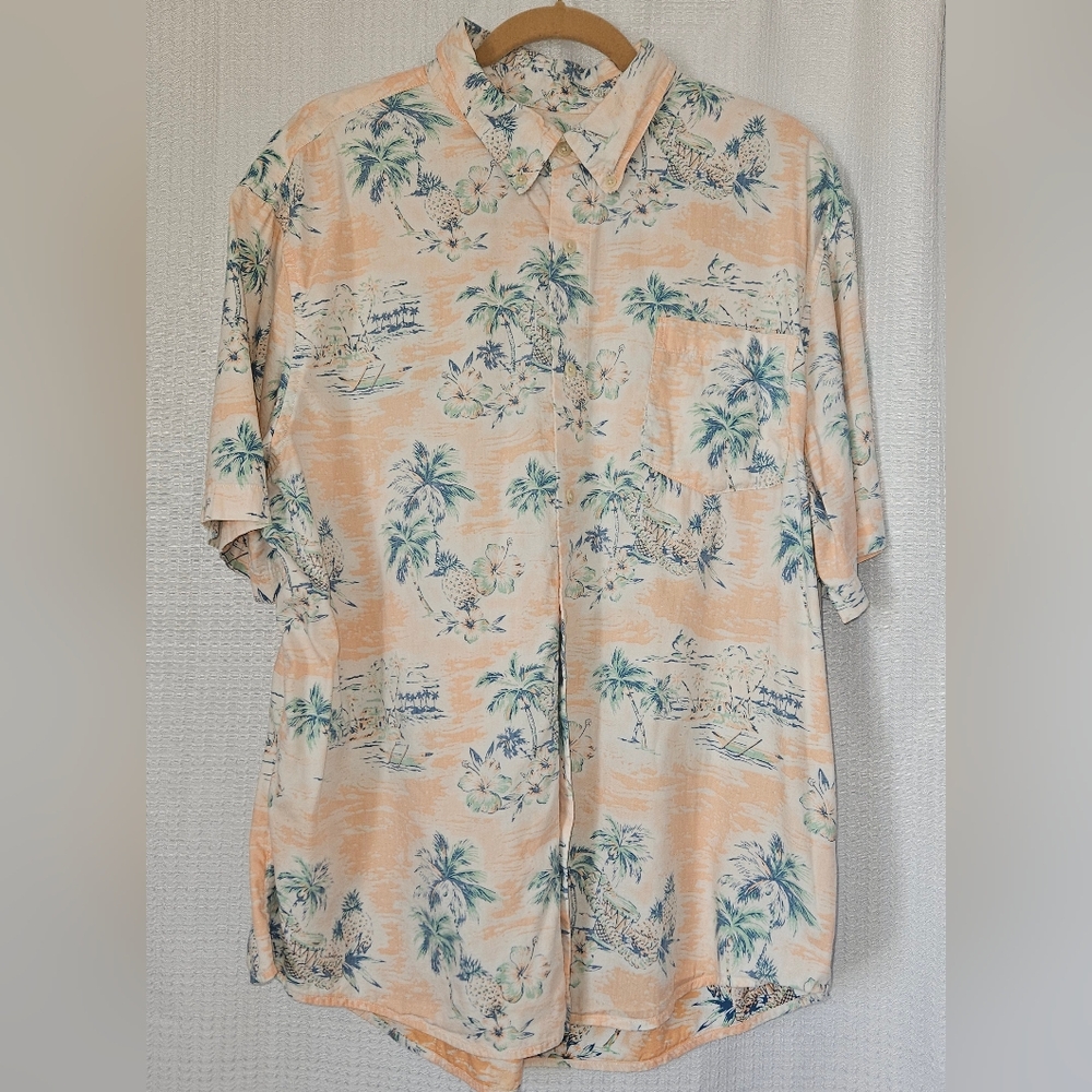 Chaps Go Untucked Mens XXL Button Down Shirt Hawaiian Short Sleeve Cotton Modal